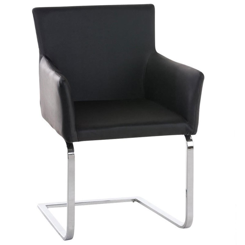 Silla de confidente PIRU, moderno y elegante diseño con estructura metálica y tapizada en piel color negro