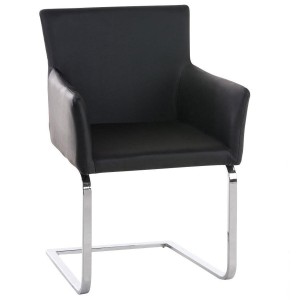 Silla de confidente PIRU, moderno y elegante diseño con estructura metálica y tapizada en piel color negro