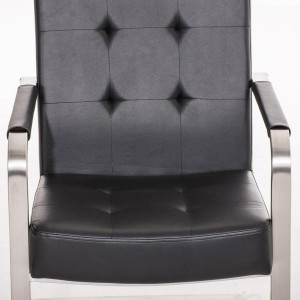 Silla de confidente MORGAL PIEL, de exclusivo y moderno diseño con estructura en acero inoxidable y tapizada en piel negra