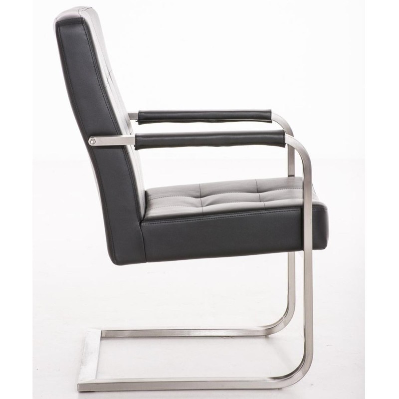 Silla de confidente MORGAL PIEL, de exclusivo y moderno diseño con estructura en acero inoxidable y tapizada en piel negra