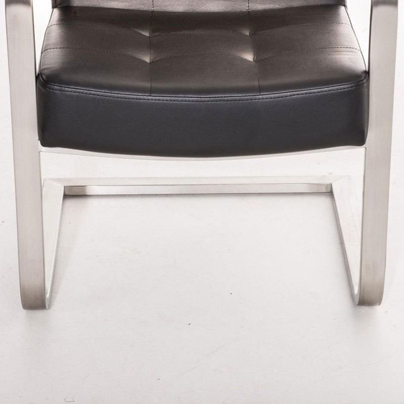 Silla de confidente MORGAL PIEL, de exclusivo y moderno diseño con estructura en acero inoxidable y tapizada en piel negra