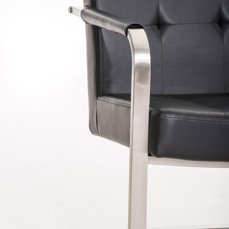 Silla de confidente MORGAL PIEL, de exclusivo y moderno diseño con estructura en acero inoxidable y tapizada en piel negra