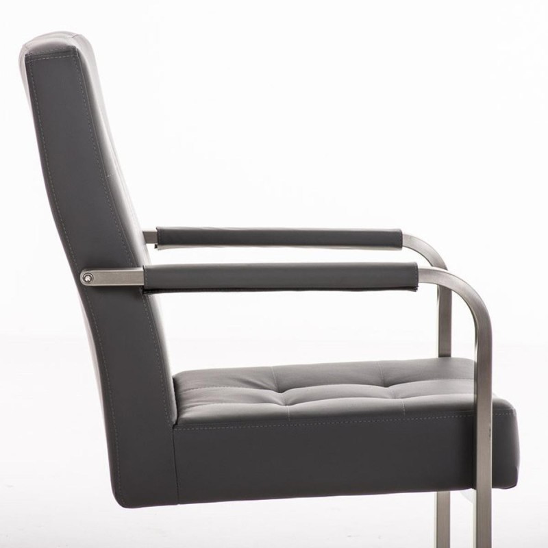 Silla de confidente MORGAL PIEL, de exclusivo y moderno diseño con estructura en acero inoxidable y tapizada en piel negra