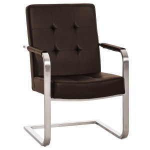 Silla de confidente MORGAL PIEL, de exclusivo y moderno diseño con estructura en acero inoxidable y tapizada en piel negra