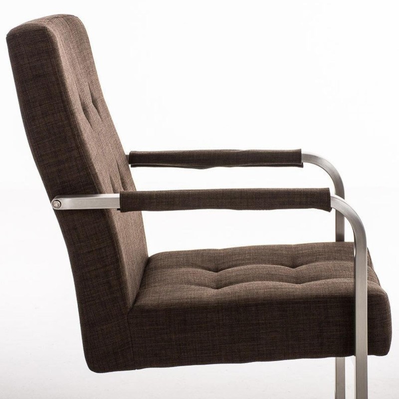 Silla de confidente MORGAL TELA, de exclusivo y moderno diseño con estructura en acero inoxidable y tapizada en tela gris clara