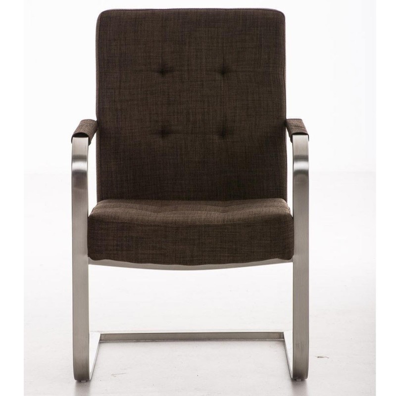 Silla de confidente MORGAL TELA, de exclusivo y moderno diseño con estructura en acero inoxidable y tapizada en tela gris clara