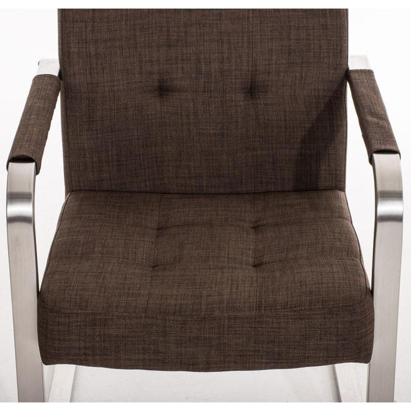 Silla de confidente MORGAL TELA, de exclusivo y moderno diseño con estructura en acero inoxidable y tapizada en tela gris clara