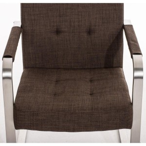 Silla de confidente MORGAL TELA, de exclusivo y moderno diseño con estructura en acero inoxidable y tapizada en tela gris clara