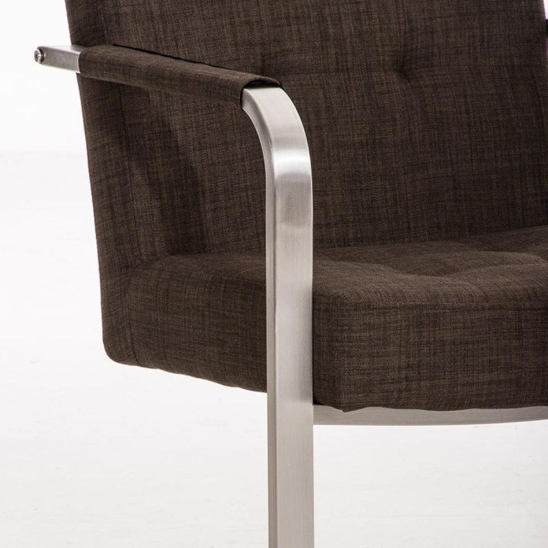 Silla de confidente MORGAL TELA, de exclusivo y moderno diseño con estructura en acero inoxidable y tapizada en tela gris clara