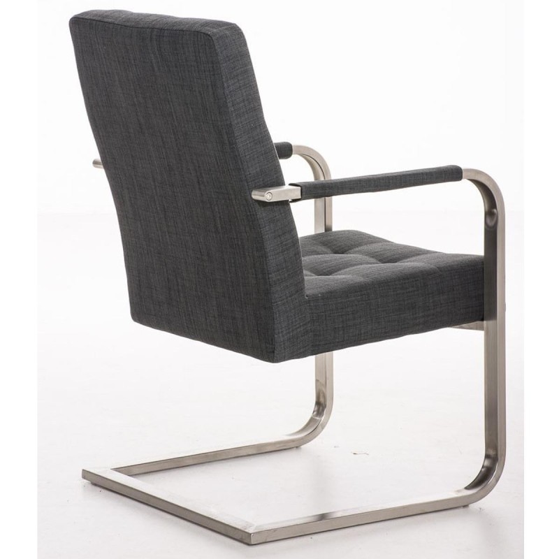 Silla de confidente MORGAL TELA, de exclusivo y moderno diseño con estructura en acero inoxidable y tapizada en tela gris clara