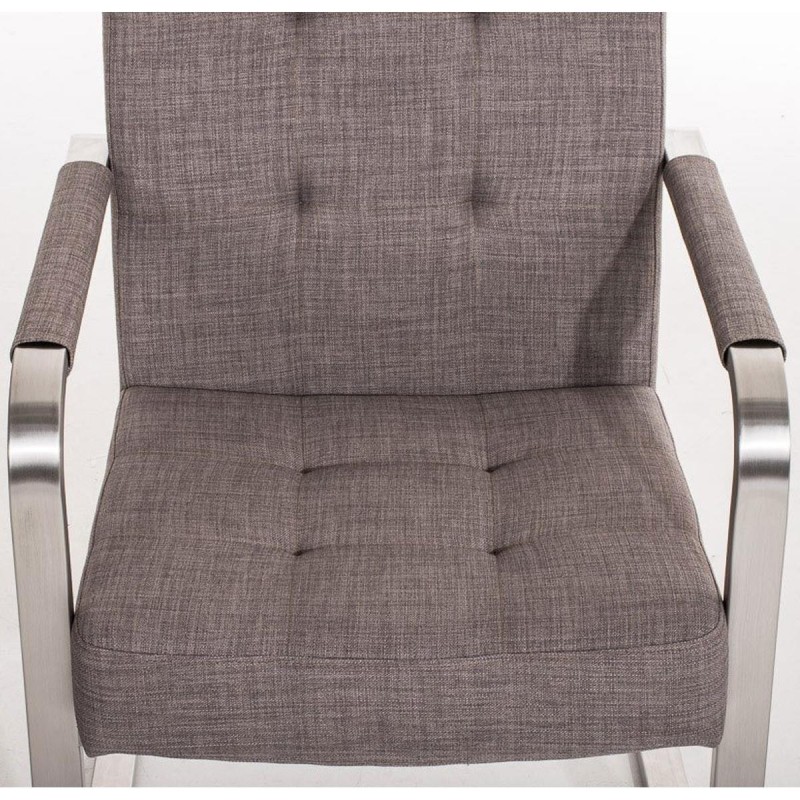 Silla de confidente MORGAL TELA, de exclusivo y moderno diseño con estructura en acero inoxidable y tapizada en tela gris clara