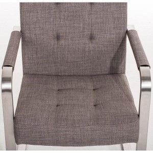 Silla de confidente MORGAL TELA, de exclusivo y moderno diseño con estructura en acero inoxidable y tapizada en tela gris clara