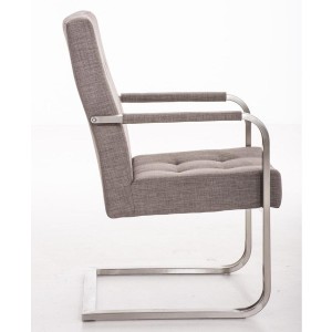 Silla de confidente MORGAL TELA, de exclusivo y moderno diseño con estructura en acero inoxidable y tapizada en tela gris clara