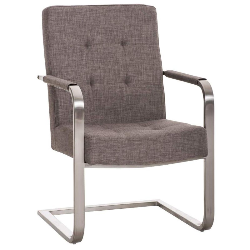 Silla de confidente MORGAL TELA, de exclusivo y moderno diseño con estructura en acero inoxidable y tapizada en tela gris clara