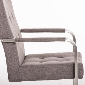 Silla de confidente MORGAL TELA, de exclusivo y moderno diseño con estructura en acero inoxidable y tapizada en tela gris clara
