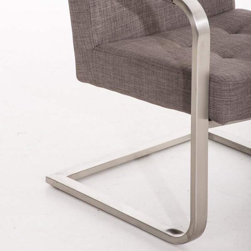 Silla de confidente MORGAL TELA, de exclusivo y moderno diseño con estructura en acero inoxidable y tapizada en tela gris clara
