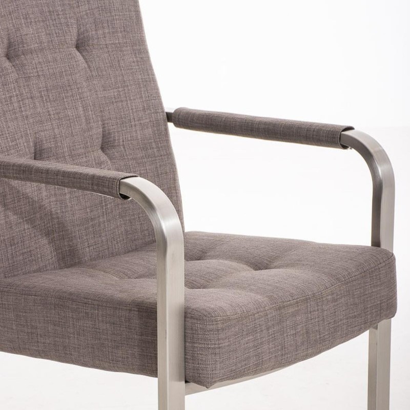 Silla de confidente MORGAL TELA, de exclusivo y moderno diseño con estructura en acero inoxidable y tapizada en tela gris clara
