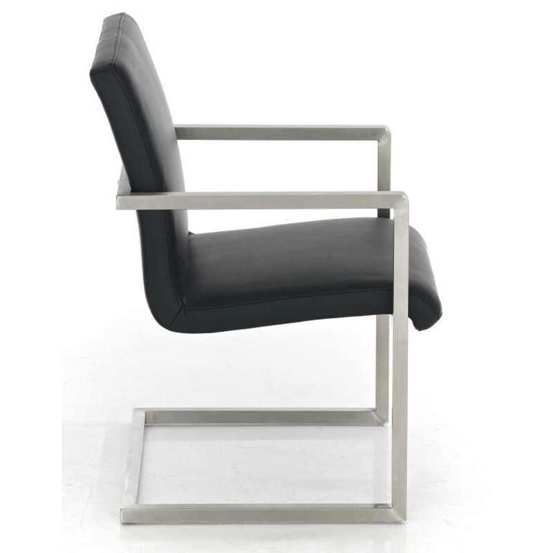 Silla de confidente OWEN. Exclusivo y moderno diseño con estructura en acero inoxidable y tapizada en piel negra