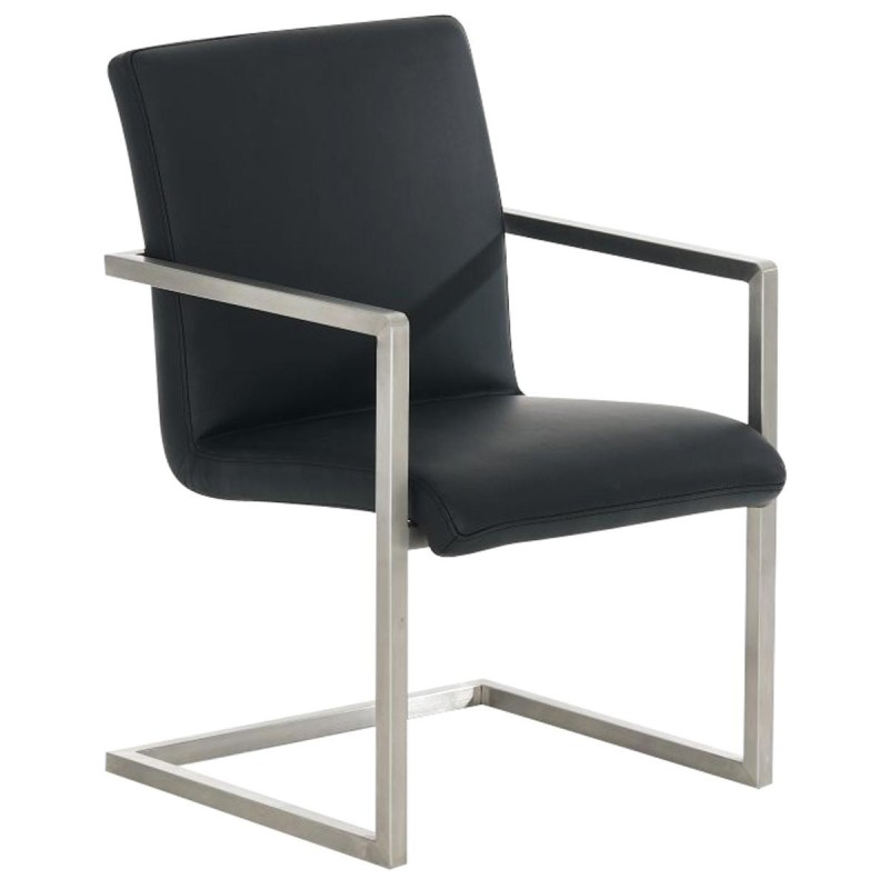 Silla de confidente OWEN. Exclusivo y moderno diseño con estructura en acero inoxidable y tapizada en piel negra