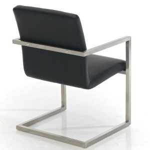 Silla de confidente OWEN. Exclusivo y moderno diseño con estructura en acero inoxidable y tapizada en piel negra