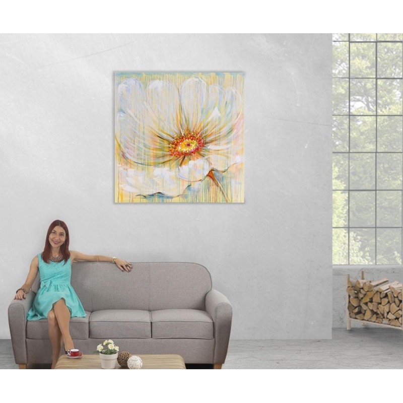 Cuadro BLANCA FLOR 100x100x3,5 cm, pintado a mano al óleo