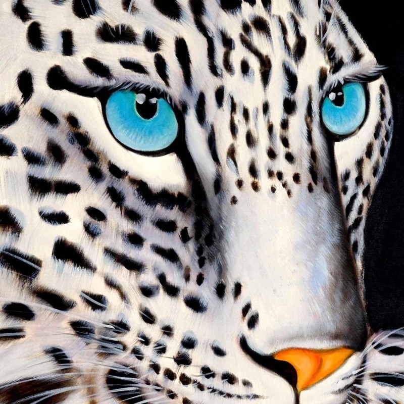 Cuadro LEOPARDO BLANCO 100x100x3,5 cm, pintado a mano al óleo