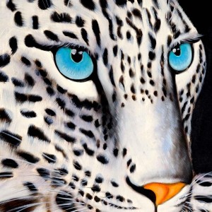 Cuadro LEOPARDO BLANCO 100x100x3,5 cm, pintado a mano al óleo