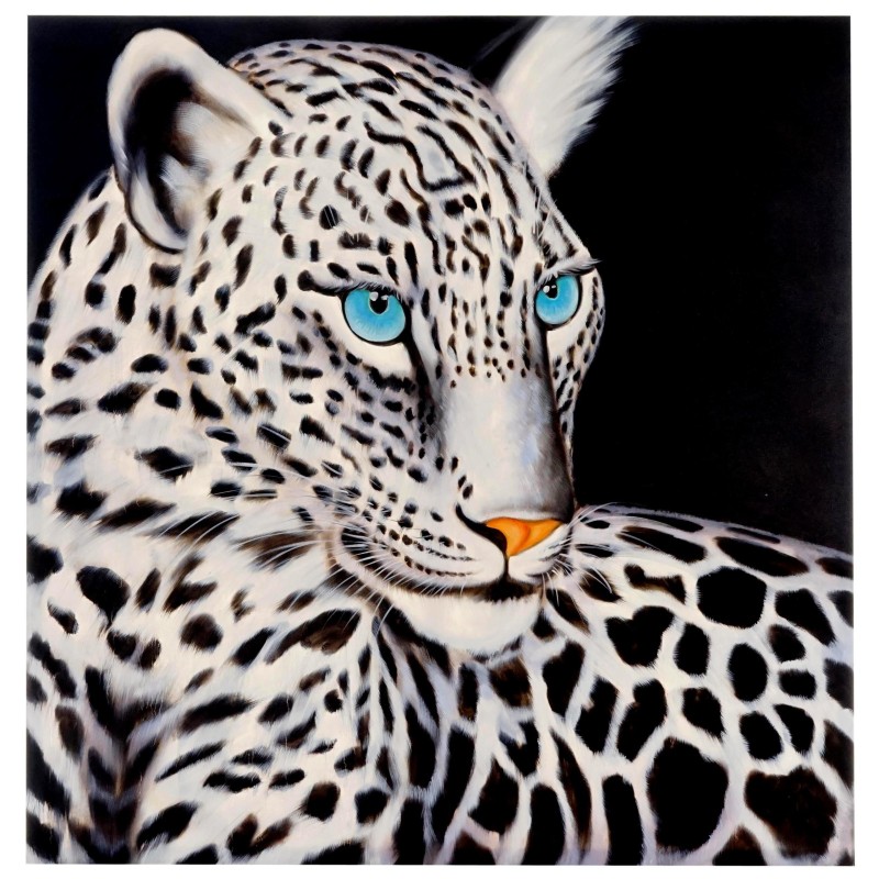 Cuadro LEOPARDO BLANCO 100x100x3,5 cm, pintado a mano al óleo