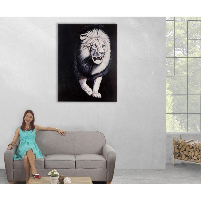 Cuadro LEÓN SOMBRAS 120x90x3,5 cm, pintado a mano al óleo