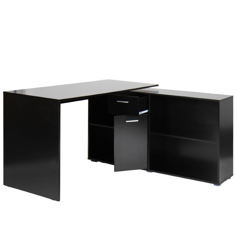 Mesa de oficina regulable FUJI, con amplia y superficie y gran capacidad de almacenaje en madera color negro