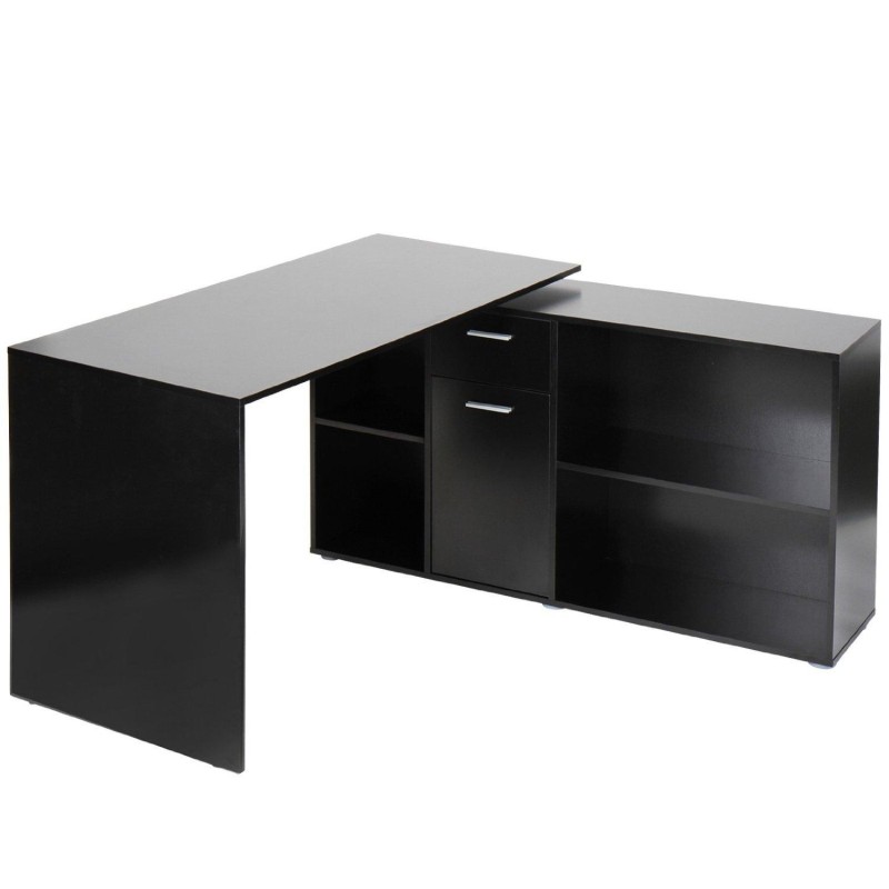 Mesa de oficina regulable FUJI, con amplia y superficie y gran capacidad de almacenaje en madera color negro