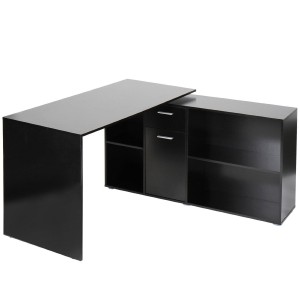 Mesa de oficina regulable FUJI, con amplia y superficie y gran capacidad de almacenaje en madera color negro