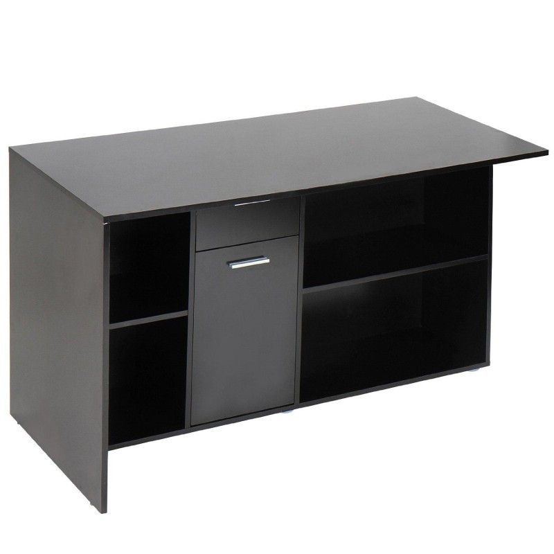 Mesa de oficina regulable FUJI, con amplia y superficie y gran capacidad de almacenaje en madera color negro