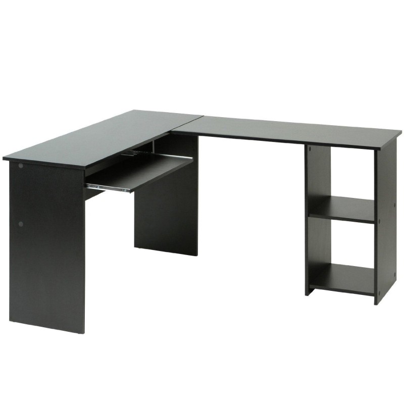 Mesa de oficina OLIMPIA 140x120x74 cm. Amplia y superficie de madera con espacio para almacenaje en color negro