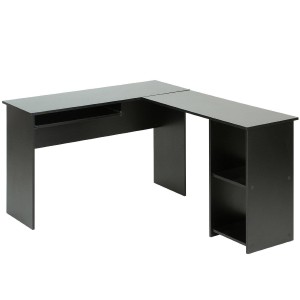 Mesa de oficina OLIMPIA 140x120x74 cm. Amplia y superficie de madera con espacio para almacenaje en color negro