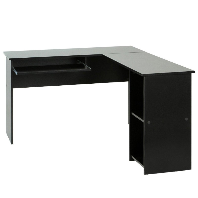 Mesa de oficina OLIMPIA 140x120x74 cm. Amplia y superficie de madera con espacio para almacenaje en color negro
