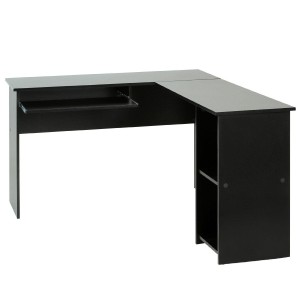 Mesa de oficina OLIMPIA 140x120x74 cm. Amplia y superficie de madera con espacio para almacenaje en color negro