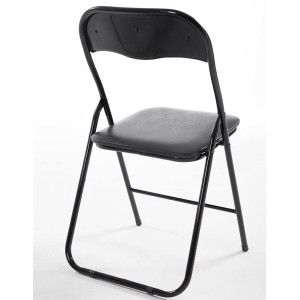 Silla Plegable VINSON. Muy práctica y funcional con estructura metálica negra y tapizada en piel color negro