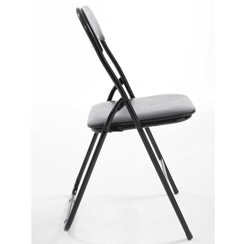 Silla Plegable VINSON. Muy práctica y funcional con estructura metálica negra y tapizada en piel color negro