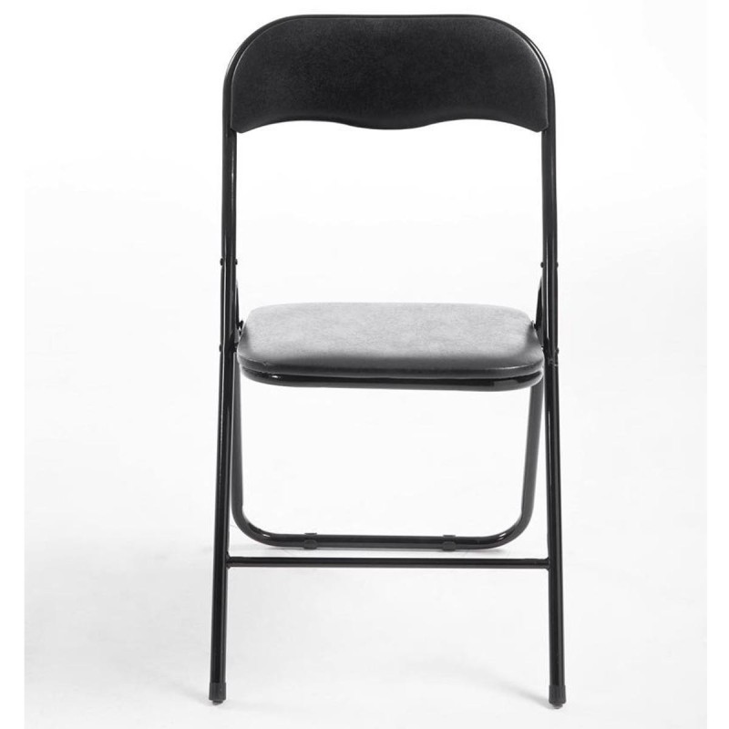 Silla Plegable VINSON. Muy práctica y funcional con estructura metálica negra y tapizada en piel color negro