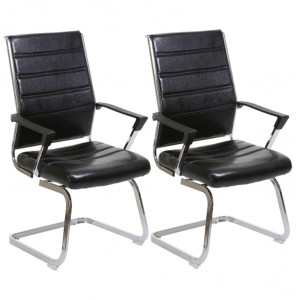 Lote de 2 sillas de Confidente CAEL, estructura metálica giratoria, en piel color negro