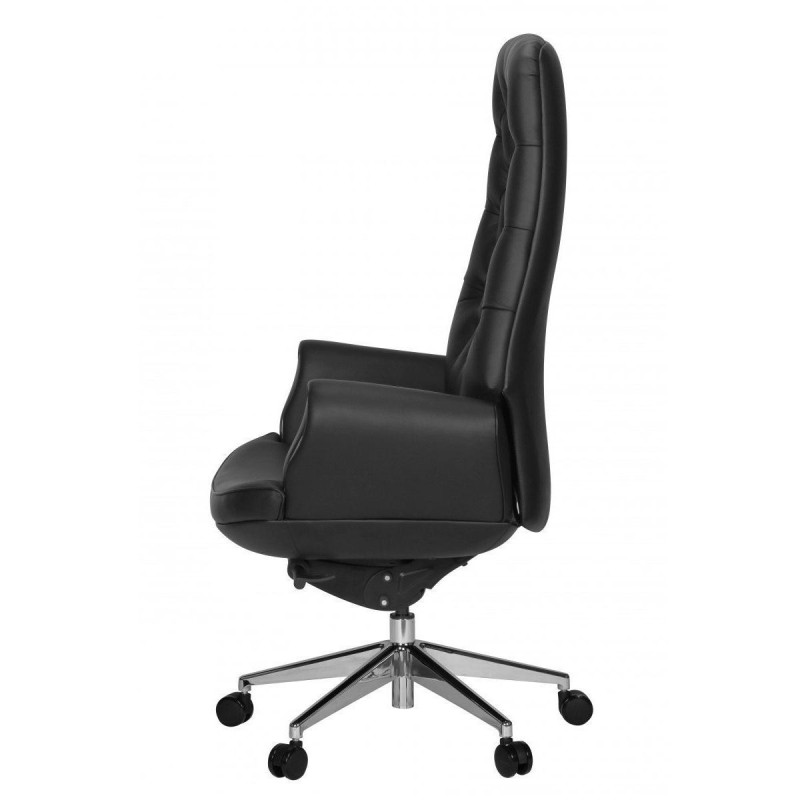 Sillón CERVINO, hecho a mano artesanalmente, diseño exclusivo con gran acolchado tapizado en piel natural color negro