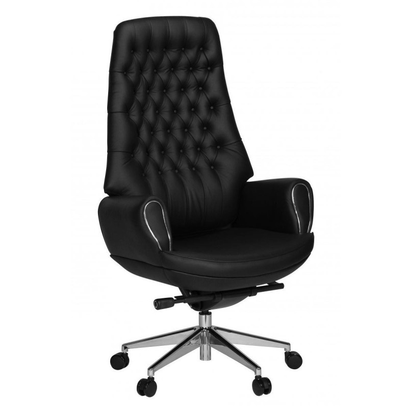 Sillón CERVINO, hecho a mano artesanalmente, diseño exclusivo con gran acolchado tapizado en piel natural color negro