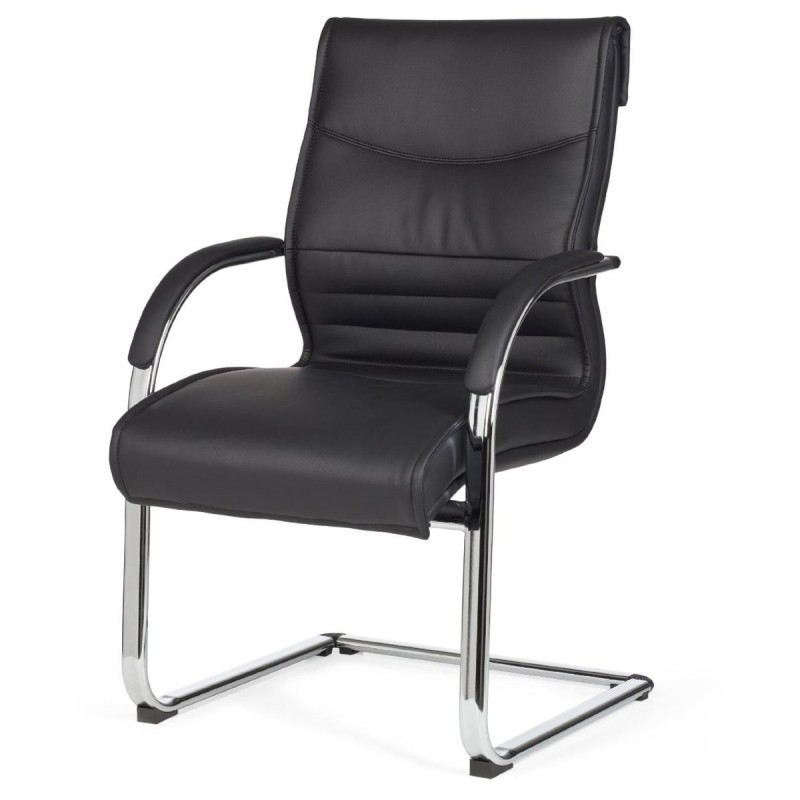 Silla de confidente ergonómica PINDO. Exclusivo diseño, estructura metálica y tapizada en piel color negro