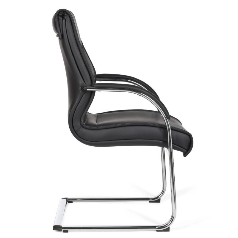 Silla de confidente ergonómica PINDO. Exclusivo diseño, estructura metálica y tapizada en piel color negro