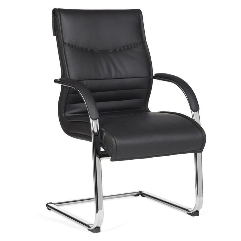 Silla de confidente ergonómica PINDO. Exclusivo diseño, estructura metálica y tapizada en piel color negro