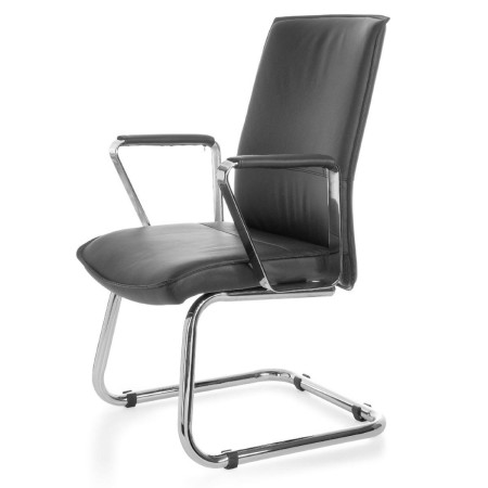 Silla de confidente SINAI, exclusivo y moderno diseño con estructura metálica y tapizada en piel genuina color negro 2