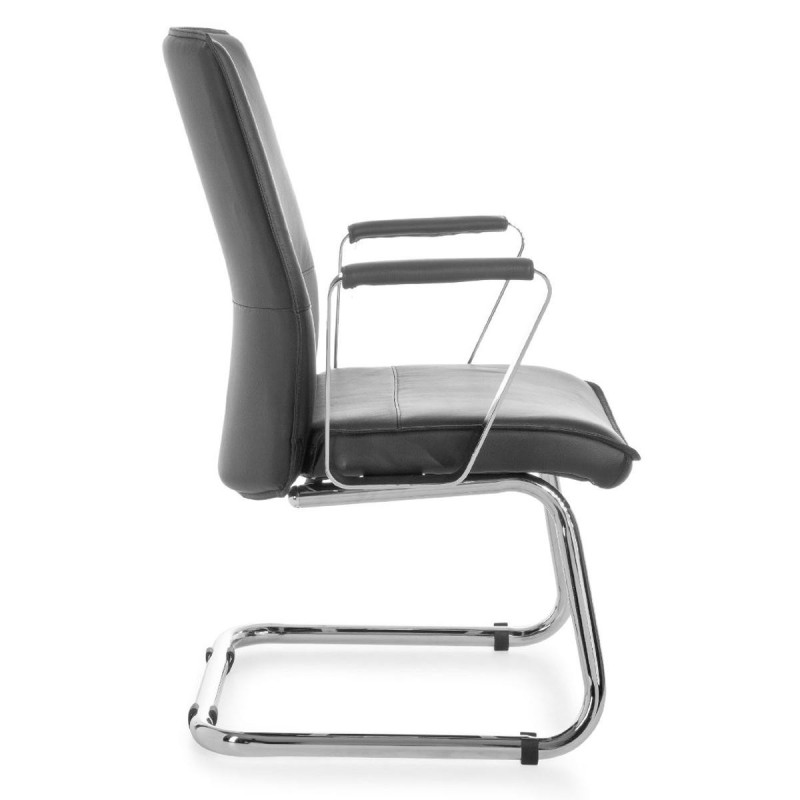 Silla de confidente SINAI, exclusivo y moderno diseño con estructura metálica y tapizada en piel genuina color negro