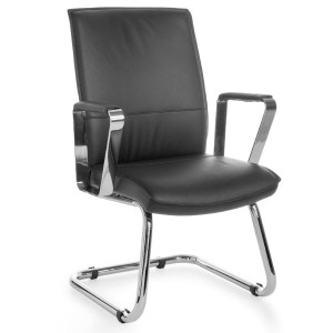 Silla de confidente SINAI, exclusivo y moderno diseño con estructura metálica y tapizada en piel genuina color negro