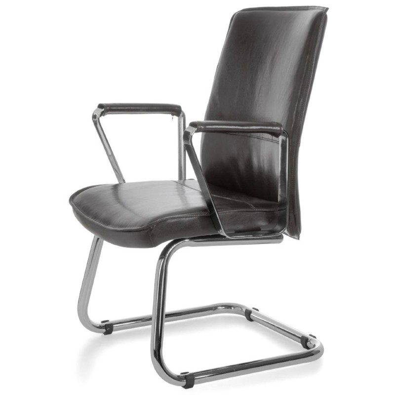 Silla de confidente SINAI, exclusivo y moderno diseño con estructura metálica y tapizada en piel genuina color negro